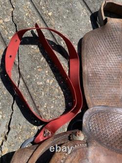 Vintage Western Leather Saddle Tooled Brown Horse Saddle-Used / Display / Repair
