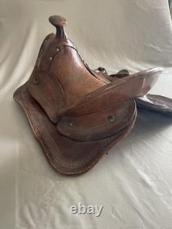 Vintage Western Leather Saddle Tooled Brown Horse Saddle-Used / Display / Repair