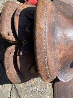 Vintage Western Leather Saddle Tooled Brown Horse Saddle-Used / Display / Repair