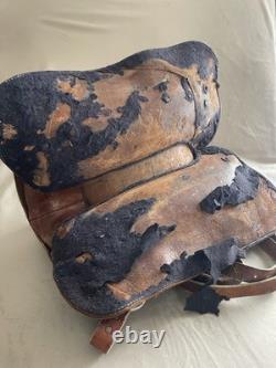 Vintage Western Leather Saddle Tooled Brown Horse Saddle-Used / Display / Repair