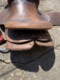 Vintage Western Leather Saddle Tooled Brown Horse Saddle-Used / Display / Repair