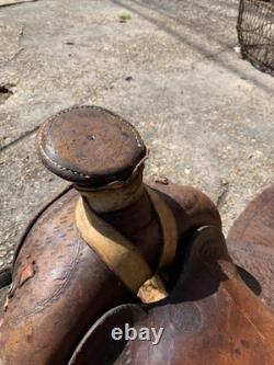 Vintage Western Leather Saddle Tooled Brown Horse Saddle-Used / Display / Repair