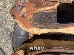 Vintage Western Leather Saddle Tooled Brown Horse Saddle-Used / Display / Repair