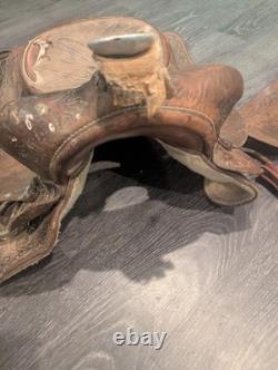 Vintage Western RBA Leather Horse Saddle 16 Cowboy Needs TLC Decor