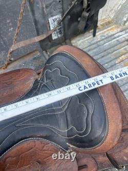 Vintage Western Saddle 15 Brown Tooled Leather Stirrups Horse Riding Cowboy