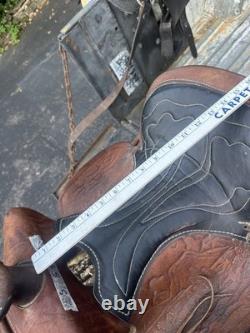 Vintage Western Saddle 15 Brown Tooled Leather Stirrups Horse Riding Cowboy