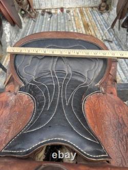 Vintage Western Saddle 15 Brown Tooled Leather Stirrups Horse Riding Cowboy