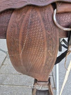 Vintage Western Saddle Custom Hand Carved Leather