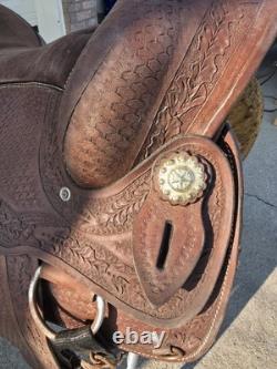 Vintage Western Saddle Custom Hand Carved Leather