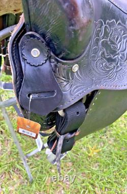 Vintage Western Show Saddle 14 1/2 Inch Seat Tooled Leather Fancy Horse Black