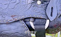 Vintage Western Show Saddle 14 1/2 Inch Seat Tooled Leather Fancy Horse Black