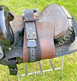 Vintage Western Show Saddle 14 1/2 Inch Seat Tooled Leather Fancy Horse Black