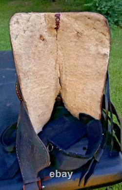 Vintage Western Show Saddle 14 1/2 Inch Seat Tooled Leather Fancy Horse Black