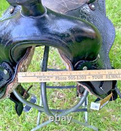 Vintage Western Show Saddle 14 1/2 Inch Seat Tooled Leather Fancy Horse Black
