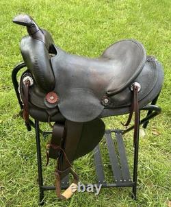 Vintage Western Slick Seat Cowboy Saddle 14.5 Inch Pleasure Trail Horse Leather