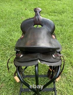 Vintage Western Slick Seat Cowboy Saddle 14.5 Inch Pleasure Trail Horse Leather Vintage Western Slick Seat Cowboy Saddle 14.5 Inch Pleasure Trail Horse Leather