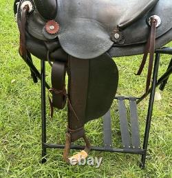 Vintage Western Slick Seat Cowboy Saddle 14.5 Inch Pleasure Trail Horse Leather