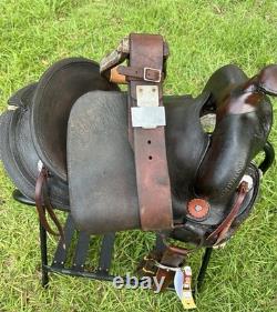 Vintage Western Slick Seat Cowboy Saddle 14.5 Inch Pleasure Trail Horse Leather