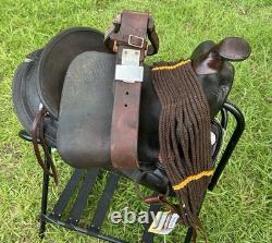 Vintage Western Slick Seat Cowboy Saddle 14.5 Inch Pleasure Trail Horse Leather