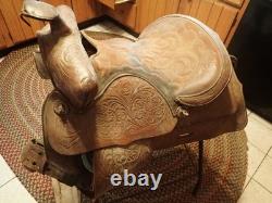 Vintage Western Tooled Leather Horse Saddle 15 seat size