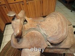 Vintage Western Tooled Leather Horse Saddle 15 seat size