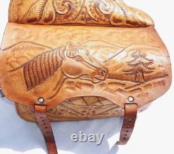 Vintage Western Tooled Leather Saddle Bags Horse Tack Made in Mexico Impressive