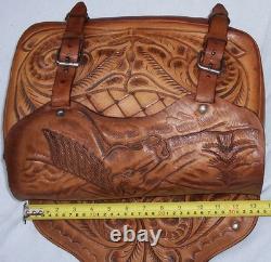 Vintage Western Tooled Leather Saddle Bags Horse Tack Made in Mexico Impressive