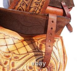 Vintage Western Tooled Leather Saddle Bags Horse Tack Made in Mexico Impressive