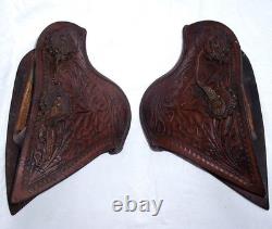 Vintage Western Tooled Leather Tapaderos Wood Covered Stirrups Conchos Nice