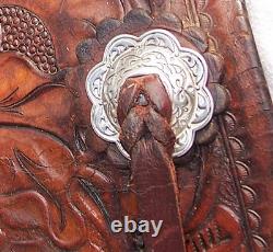 Vintage Western Tooled Leather Tapaderos Wood Covered Stirrups Conchos Nice