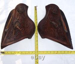 Vintage Western Tooled Leather Tapaderos Wood Covered Stirrups Conchos Nice