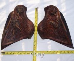 Vintage Western Tooled Leather Tapaderos Wood Covered Stirrups Conchos Nice
