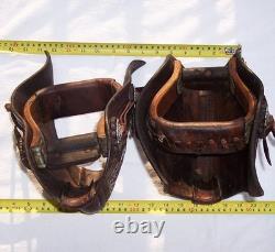 Vintage Western Tooled Leather Tapaderos Wood Covered Stirrups Conchos Nice