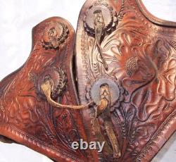 Vintage Western Tooled Leather Tapaderos Wood Covered Stirrups Conchos Nice
