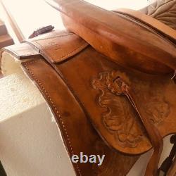 Vintage Western Trail Pleasure Horse Saddle Model 821 Hand Tooled Oak Leaf Pad