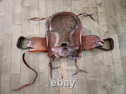 Vintage Youth Kids 12-13 Western Tooled Leather Ranch Riding Saddle Horse Pony