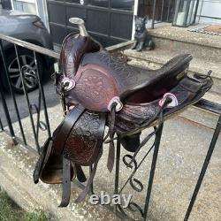 Vintage Youth Kids 12-13 Western Tooled Leather Ranch Riding Saddle Horse Pony