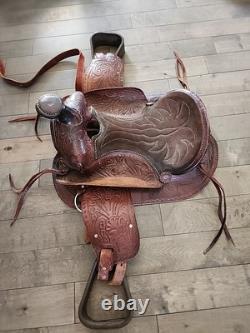 Vintage Youth Kids 12-13 Western Tooled Leather Ranch Riding Saddle Horse Pony