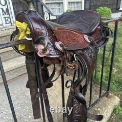 Vintage Youth Kids 12-13 Western Tooled Leather Ranch Riding Saddle Horse Pony