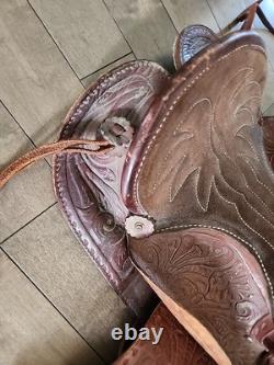 Vintage Youth Kids 12-13 Western Tooled Leather Ranch Riding Saddle Horse Pony