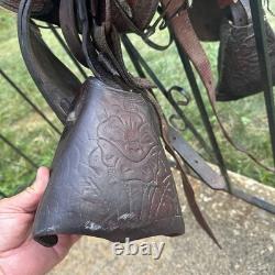 Vintage Youth Kids 12-13 Western Tooled Leather Ranch Riding Saddle Horse Pony