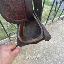 Vintage Youth Kids 12-13 Western Tooled Leather Ranch Riding Saddle Horse Pony