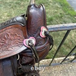 Vintage Youth Kids 12-13 Western Tooled Leather Ranch Riding Saddle Horse Pony