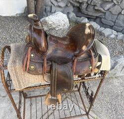 Vintage Youth Western Hand Tooled Leather Roping Riding Show Horse Pony Saddle
