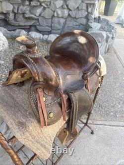 Vintage Youth Western Hand Tooled Leather Roping Riding Show Horse Pony Saddle