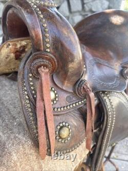 Vintage Youth Western Hand Tooled Leather Roping Riding Show Horse Pony Saddle