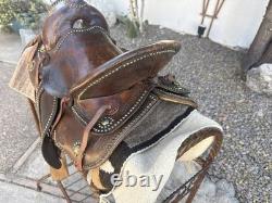 Vintage Youth Western Hand Tooled Leather Roping Riding Show Horse Pony Saddle