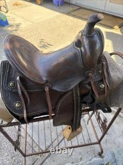 Vintage Youth Western Hand Tooled Leather Roping Riding Show Horse Pony Saddle