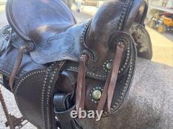 Vintage Youth Western Hand Tooled Leather Roping Riding Show Horse Pony Saddle