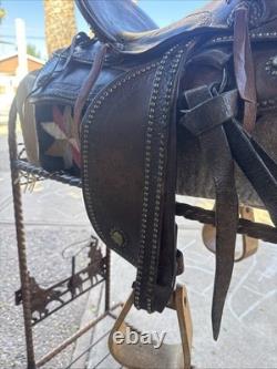 Vintage Youth Western Hand Tooled Leather Roping Riding Show Horse Pony Saddle